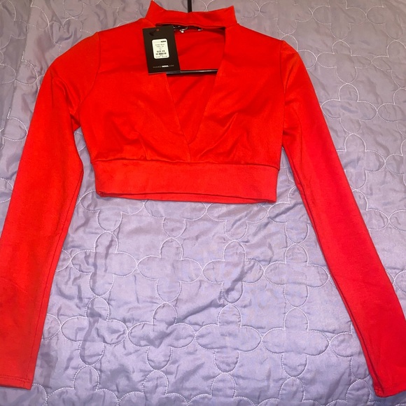 Red Crop Top with a Cut-Out - Picture 1 of 3